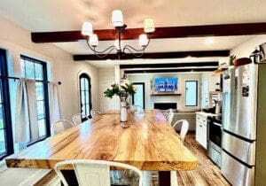 Our large dining table perfect for Thanksgiving gatherings.