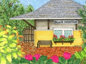 Artists painting of the Old Depot in Black Mountain
