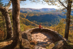 Overlook on the Blue Ridge Parkway with the leaves just starting to change.